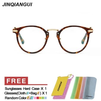 JINQIANGUI Glasses Frame Women Round Retro Plastic Eyewear Leopard Color Frame Brand Designer Spectacle Frames for Nearsighted Glasses - intl