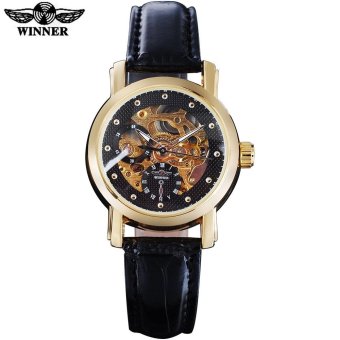 2017 WINNER China Brand Women Watch Simple Automatic Self Wind Watch Skeleton Dials Transparent Glass Silver Case Leather Band - intl