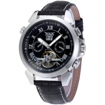 JARGAR Forsining Automatic Dress Watch with Black Leather Strap Gift Box JAG057M3S3 (Black)