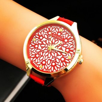 CE Europe and the United States selling hollow pattern watch female models carved geometric figures fine straps explosion models ladies watches fashion single product watch selling single product round dial Red strap Red dial - intl