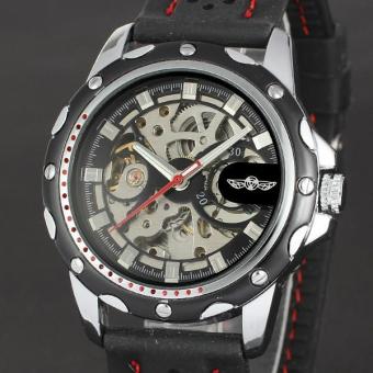 Fashion Brand Winner Casual Black Silicone Strap Man Automatic Mechanical Watch Self Wind Skeleton Men Business Watches(Black) - intl