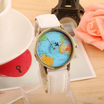 CE bronze aircraft map table rotation seconds hand belt men and women universal gold watch Europe and the United States explosive fashion single product couple watch watch selling single product round dial White strap map dial - intl