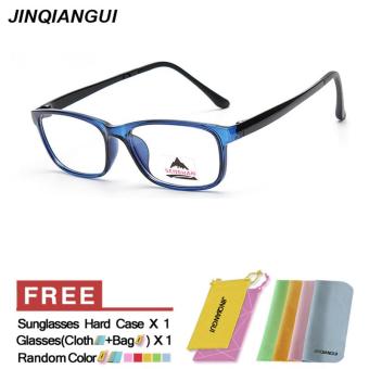 JINQIANGUI Women Fashion Glasses Frame Rectangle Glasses Blue Frame Glasses Plastic Frames Plain for Myopia Women Eyeglasses Optical Frame Glasses - intl