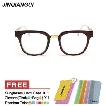JINQIANGUI Fashion Glasses Frame Square Glasses Brown Frame Glasses Plastic Frames Plain for Myopia Women Eyeglasses Optical Frame Glasses - intl