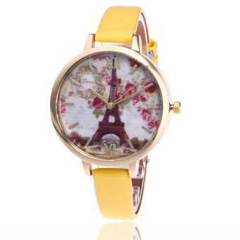 Vintage Paris Eiffel Tower Women Fashion Watch Crystal Leather Quartz Wristwatch - intl