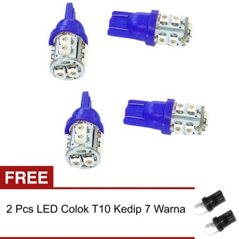 LED 10 Mata Colok Untuk Lampu Motor 4 Pcs - Biru + Gratis 2 Pcs LED Colok Kedip 7 Warna