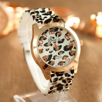 Coconie Unisex Geneva Leopard Silicone Jelly Gel Quartz Analog Wrist Watch White Free Shipping
