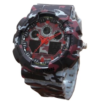 Fortuner Dual Time - Jam Tangan Sport Pria - Rubber Strap - FR AD1329 Army Grey Red