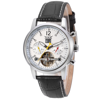 Jargar Automatic Dress Watch with Black Leather Strap Gift Box JAG154M3S1 (White)