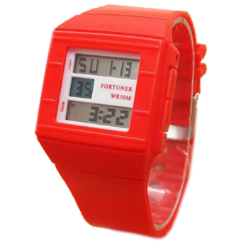 Fortuner Digital Segi Jam Tangan Wanita - Merah - Rubber Strap - F630