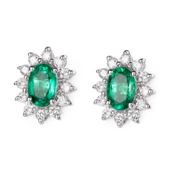 1ct Classic Women Gemstone Emerald Green Oval Cut Stud Earrings Princess Kate Style Jewelry - intl