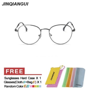 JINQIANGUI Glasses Frame Men Round Retro Titanium Eyewear Gun Color Frame Brand Designer Spectacle Frames for Nearsighted Glasses - intl