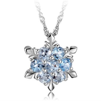 Buytra Fashion Blue Crystal Snowflake Necklace Pretty Frozen Flower Pendant Necklaces Sea Blue