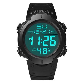 Fashion Waterproof Men's Boy LCD Digital Stopwatch Date Rubber Sport Wrist Watch Black - intl