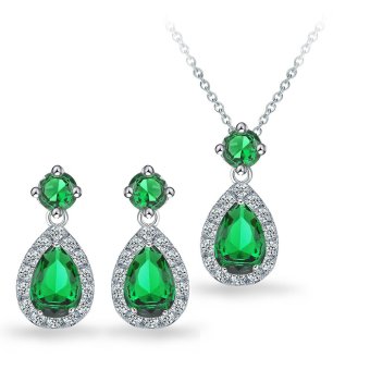8ct Gemstone Jewelry Set Created Emerald Stud Earrings 925 Sterling Silver Necklace Pendant