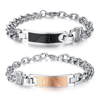 Korean fashion brand bend rose gold with black lettering couple bracelet
