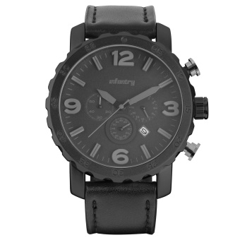 INFANTRY Mens Miyota Flyback Chronograph Watch Date Army Military Black Leather