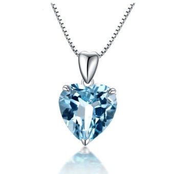 Blue Topaz Pendant Gemstone Jewelry 925 Sterling Silver Necklace Heart Women Romantic Gift
