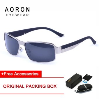 AORON Brand Brand Aoron Classic Designer Fashion Leisure Glasses Polarized Cool Sunglasses Copper Alloys Sunglasses(Silver Frame+Black Lens)[Buy 1 Get 1 Freebie] - intl
