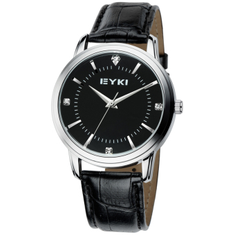 EYKI Brand Men Casual Leather Strap Business Quartz Watch (All Black)