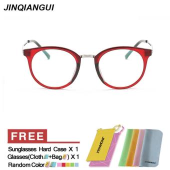 JINQIANGUI Glasses Frame Women Round Retro Plastic Eyewear WineRed Color Frame Brand Designer Spectacle Frames for Nearsighted Glasses - intl