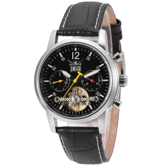 Jargar Automatic Dress Watch with Black Leather Strap Gift Box JAG154M3S2 Black