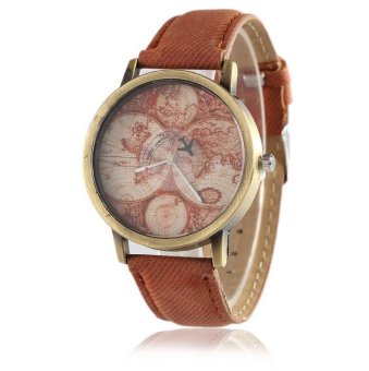 CE bronze map aircraft second hand watch female models two needle dial denim female watch fashion table fashion single product watch selling single product round dial Brown strap pattern dial - intl