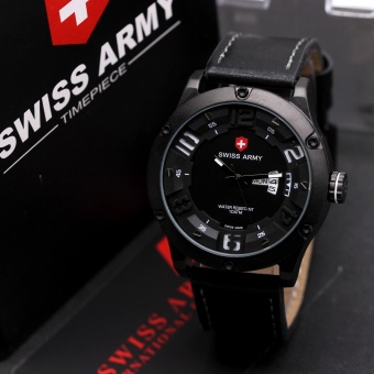 Swiss Army Limited Edition D48H140SA3282MHTM Day Date Jam Tangan Pria Leather Strap ( Hitam )