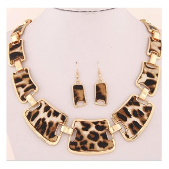 LoveU Women's Leopard Exaggerated Geometric Modeling Fashion Wild Short Necklace Earring Sets intl