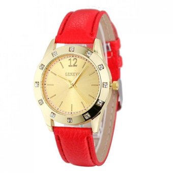 Coconie Geneva Fashion Women Diamond Analog Leather Quartz Wrist Watch Watches Red Free Shipping