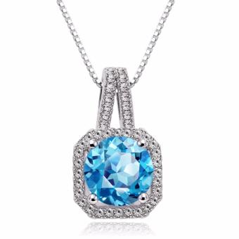 1.2ct Women Necklace Pendant Blue Topaz Gemstone Jewelry Solid 925 Sterling Silver