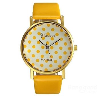 LD Shop Sweet Cute Women Girl Round Leather Band Small Polka Dots Watch (Yellow)