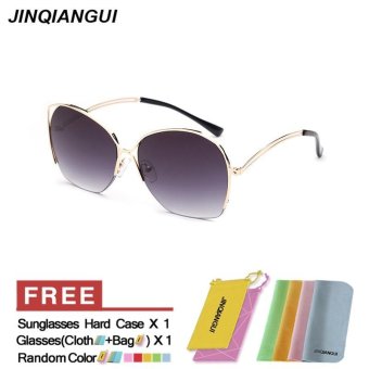 JINQIANGUI Sunglasses Women Oval Titanium Frame Sun Glasses Grey Color Eyewear Brand Designer UV400 - intl