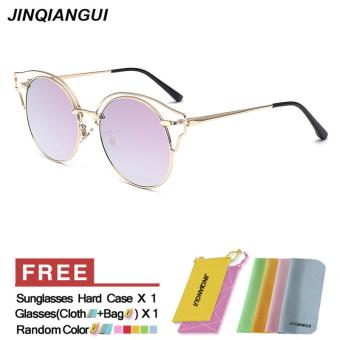 JINQIANGUI Sunglasses Women Cat Eye Retro Pink Color Polaroid Lens Titanium Frame Driver Sunglasses Brand Design Original Box Women Oculos - intl