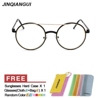 JINQIANGUI Glasses Frame Women Round Retro Titanium Eyewear BlackGold Color Frame Brand Designer Spectacle Frames for Nearsighted Glasses - intl