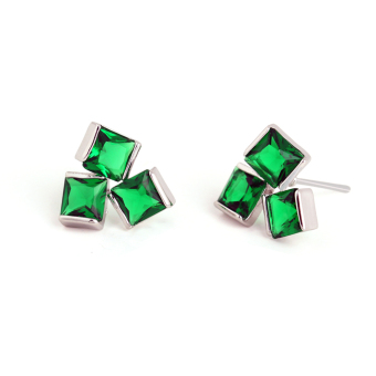 Pair of Cube Style Women's Girls Zircon Decored Eardrop Earrings Ear Studs Green