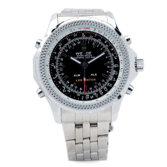 WEIDE WH904 Digital Stainless Steel + jam tangan sejalan kuarsa memimpin untuk pria - Perak (1 x SR626) (International)