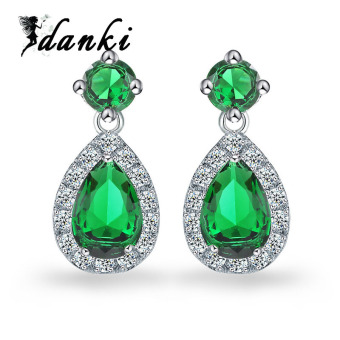Women Fashion Silver Jewelry Created Emerald Green Drop Earrings Dangle for Female