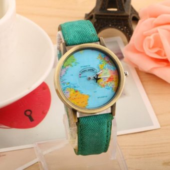 CE bronze aircraft map table rotation seconds hand belt men and women universal gold watch Europe and the United States explosive fashion single product couple watch watch selling single product round dial Green strap map dial - intl