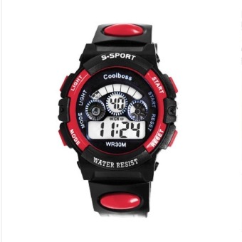 Thinch Fashion Waterproof Boy Girl Sports LED Light Electronic Wrist Watch (Red)