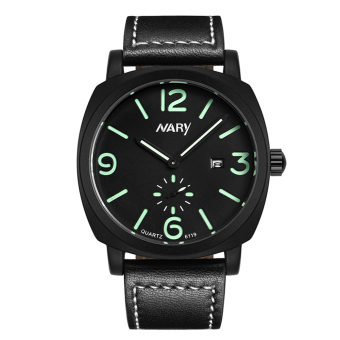 Nary Black Leather Strap With Florescent Green Japan Quartz Outdoor Sport Wrist Watch