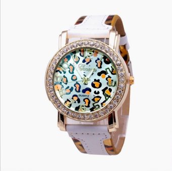 CE Leopard watch female models PU leather car line tread line watch Europe and the United States selling ladies watch fashion single product watch selling single product round dial White strap White dial - intl