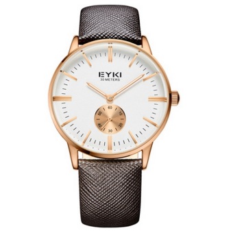 EYKI men's Genuine Leather Classic simplicity round watch with small dial, Brown+Rose Gold (Intl)
