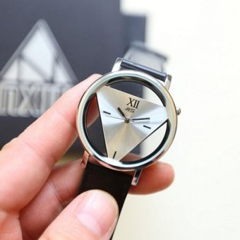 Coconiey Mens Womens Unique Hollowed-out Triangular Dial Black Fashion Watch