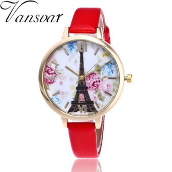 Vintage Paris Eiffel Tower Women Fashion Watch Crystal Leather Quartz Wristwatch - intl