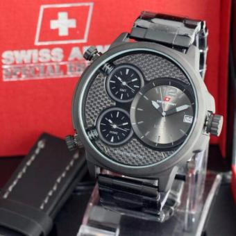 Jam Tangan Pria Swiss Army Crono Aktif Triple Time Bonus Leather Strap - Fashion Pria Casual & Formal - Special Edition -SA-7011-SNTA