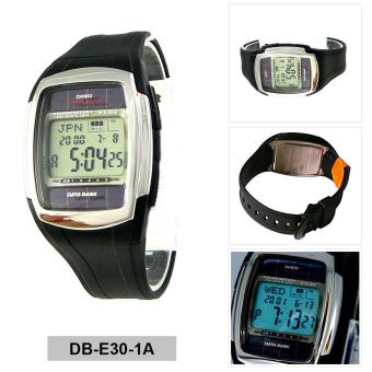 Casio Watch Databank Black Stainless-Steel Case Resin Strap Mens NWT + Warranty DB-E30-1A