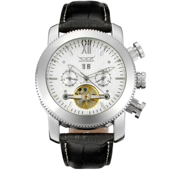 Jargar Men Mechanical Dress Watch Tourbillon Automatic Wristwatch Black Leather Strap Gift Box JAG510M3S2 (White)