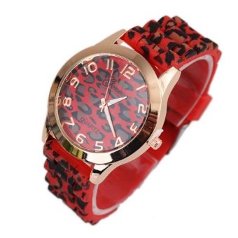 Coconie Unisex Geneva Leopard Silicone Jelly Gel Quartz Analog Wrist Watch Red Free Shipping