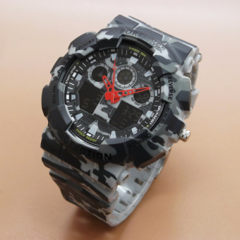 Fortuner - Jam Tangan Pria - Army - Dual Time - Rubber Strap - FR AD-9033 A1